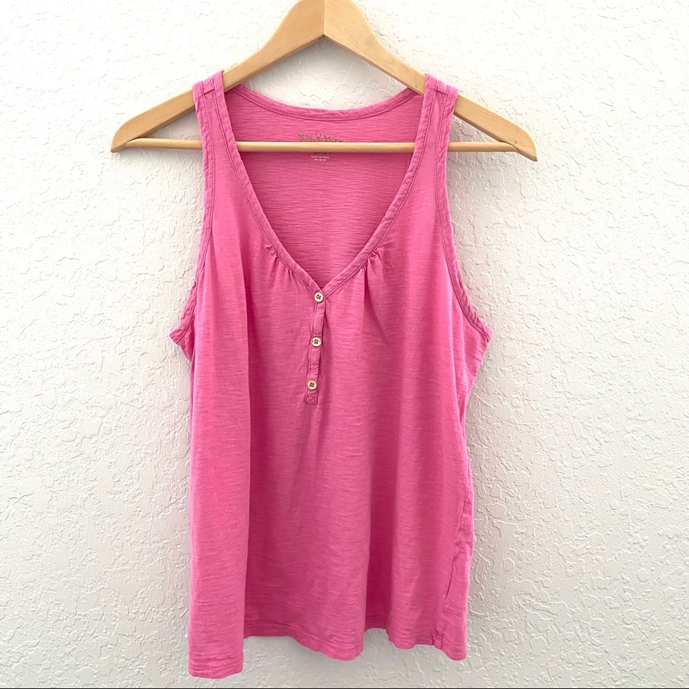 Lilly Pulitzer Pink Hartley Tank gold buttons